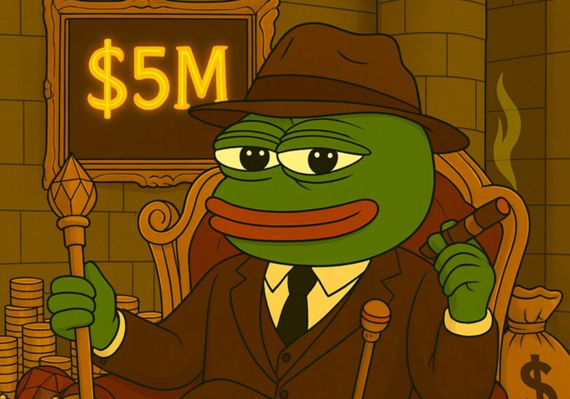 Pepe Heimer memecoin logo with $PEHEM and rocket launch effect